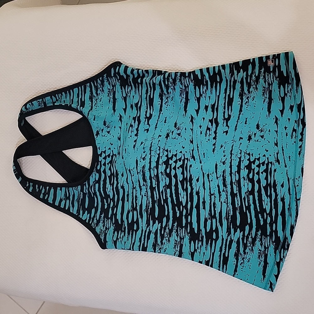EUC FILA Teal & Black Print Keyhole Cross-back Althetic/Work-out Tank Size:L